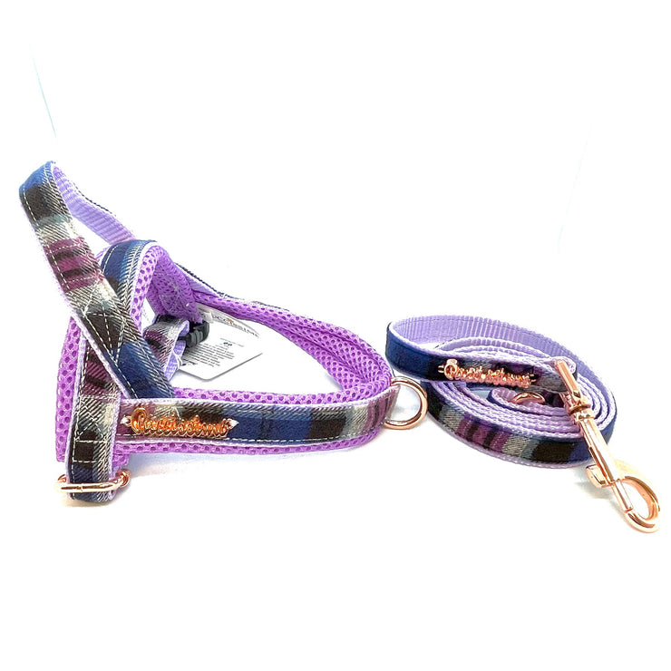 Heather tartan leash with hands-free extension