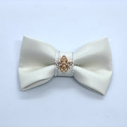 Puccissime Swan white luxury vegan leather dog bow tie. MADE IN CANADA.