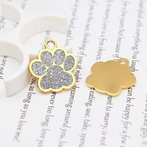 Personalized Engraved Stainless Steel White Paw Pet ID Tag