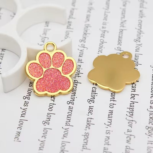 Personalized Engraved Stainless Steel Pink Paw Pet ID Tag