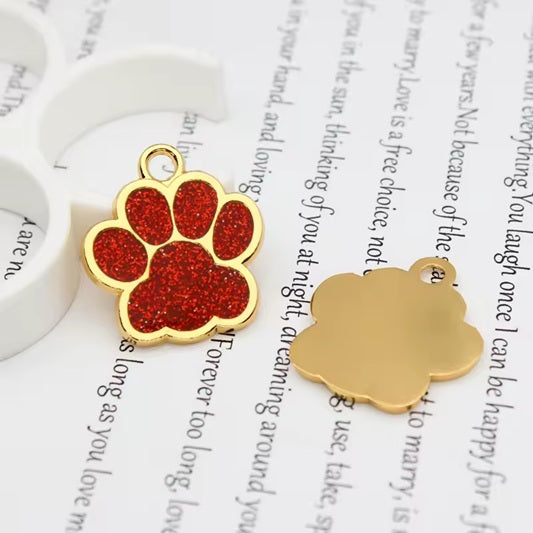 Personalized Engraved Stainless Steel Red Paw Pet ID Tag