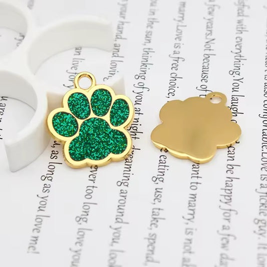 Personalized Engraved Stainless Steel Green Paw Pet ID Tag