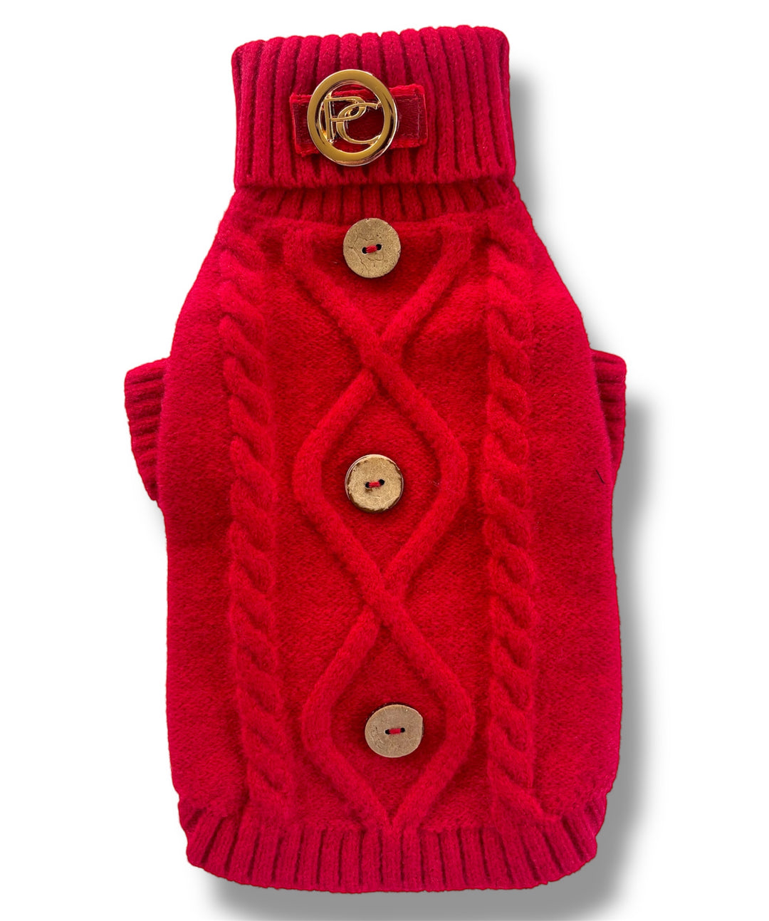 Puccissime red wool sweater with buttons for dogs and cats 