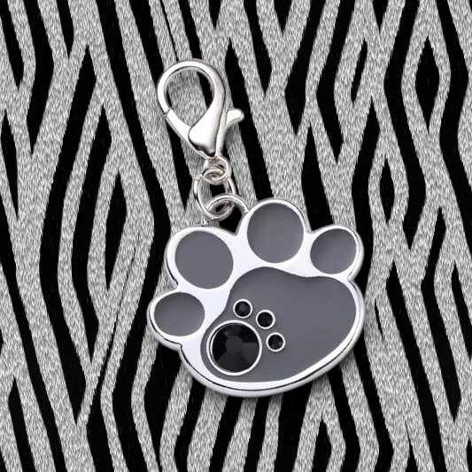 Personalized Engraved Stainless Steel Grey & Silver Paw Pet ID Tag