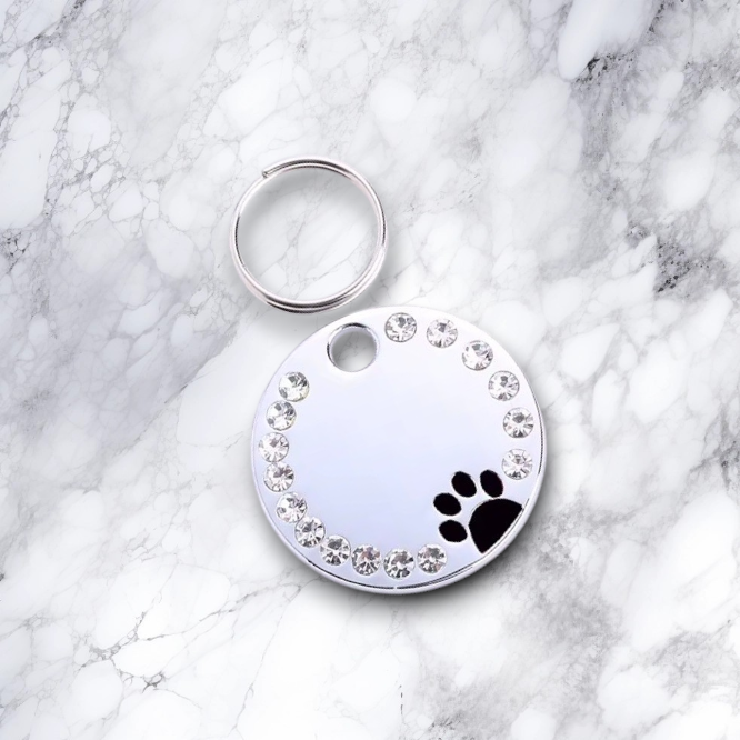 Personalized Engraved Stainless Steel Black Round Pet ID Tag
