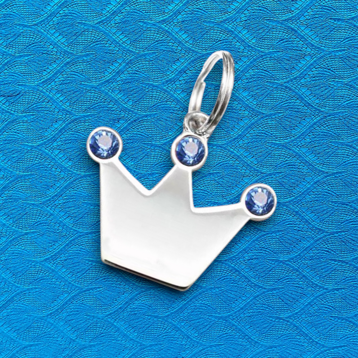 Personalized Engraved Stainless Steel Blue crown Paw Pet ID Tag