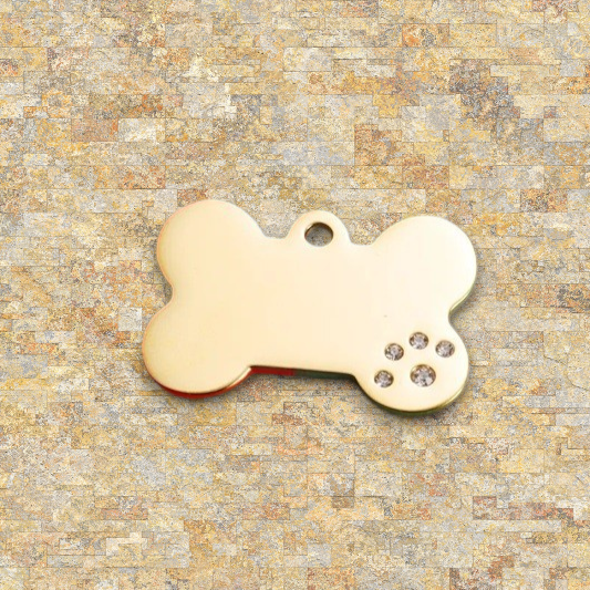 Personalized Engraved Stainless Steel Gold Bone with Rhinestone Pet ID Tag