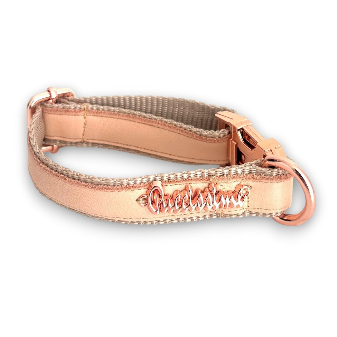 Peach real leather pet collar