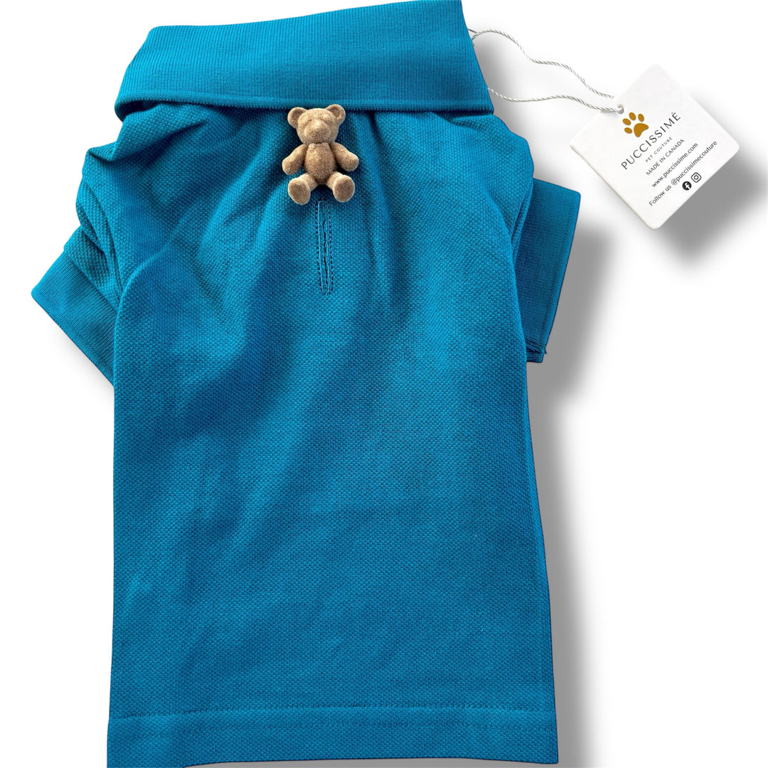 Puccissime dark blue teal cotton polo shirt for dogs and cats