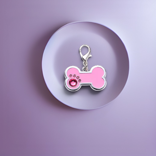 Personalized Engraved Stainless Steel Pink Bone Pet ID Tag