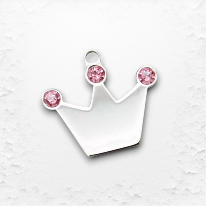 Personalized Engraved Stainless Steel Pink crown Paw Pet ID Tag