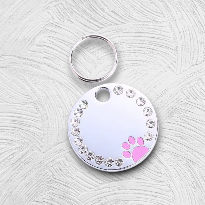 Personalized Engraved Stainless Steel Pink Round Pet ID Tag