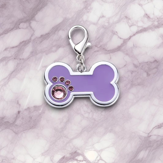Personalized Engraved Stainless Steel Purple Bone Pet ID Tag