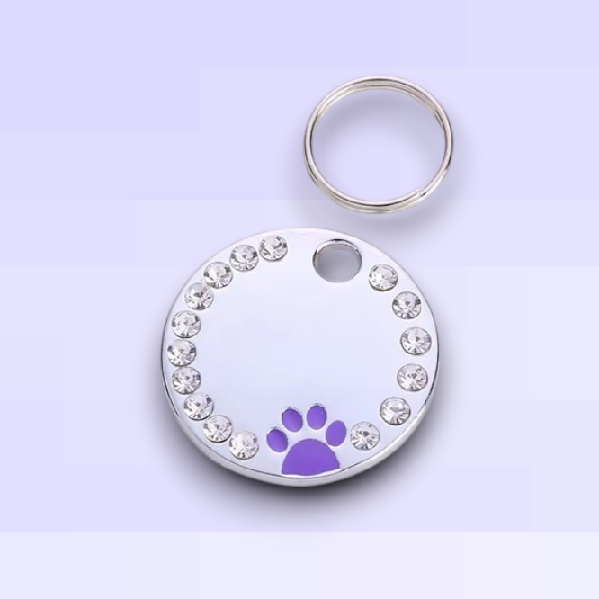 Personalized Engraved Stainless Steel Purple Round Pet ID Tag