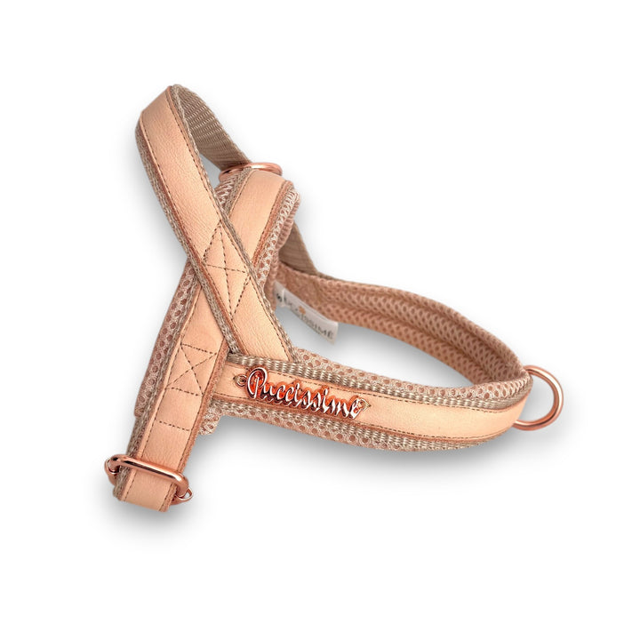 Peach Genuine Leather One-Click Dog Harness