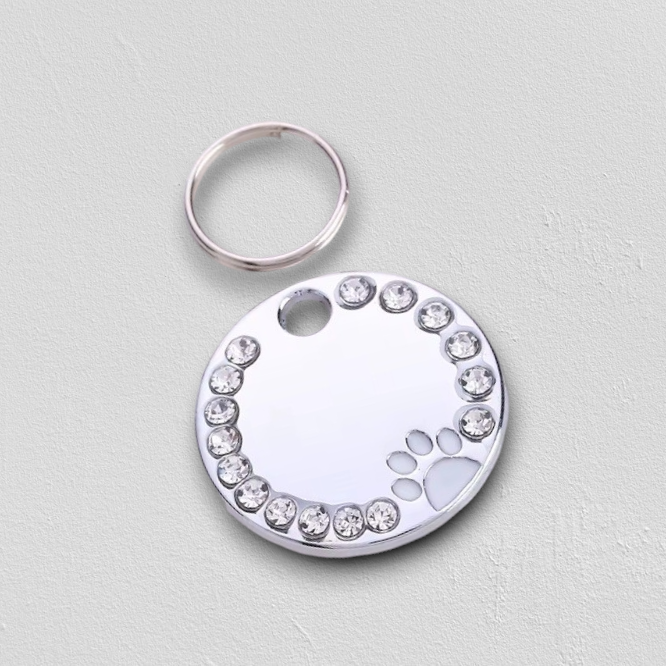 Personalized Engraved Stainless Steel White Round Pet ID Tag