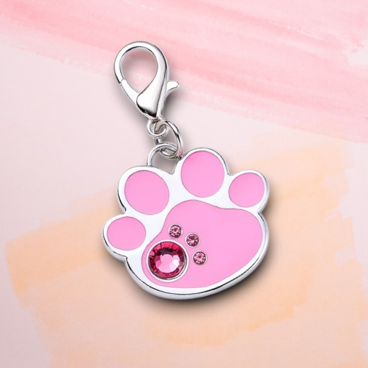 Personalized Engraved Stainless Steel Pink & Silver Paw Pet ID Tag