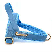 Puccissime Pet Couture- Baby maya blue luxury designer vegan leather dog Norwegian no pull no choke one-click harness- made in Canada
