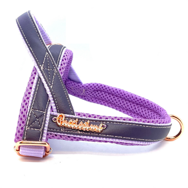 Puccissime Pet Couture- Orchid purple lilac  luxury designer vegan leather dog Norwegian no pull no choke one-click harness- made in Canada