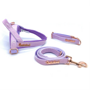 Puccissime Lavender luxury vegan leather - One Click Harness, dog collar and dog leash matching set. MADE IN CANADA.
