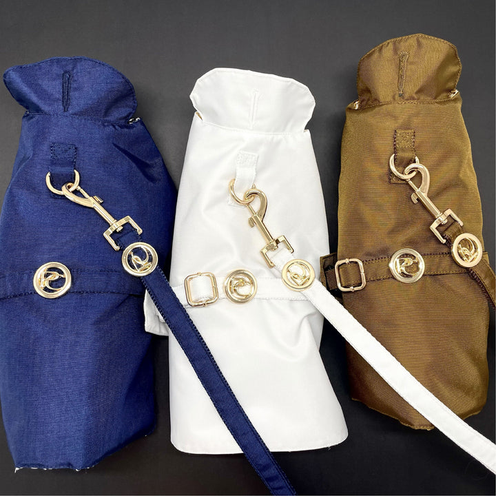 Puccissime dog rain jackets- Gold, White & Blue colours. MADE IN CANADA.