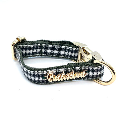 Puccissime Fern green houndstooth luxury cotton dog collar. MADE IN CANADA.