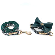 Puccissime Fern green houndstooth luxury cotton dog leash and dog collar. MADE IN CANADA.