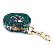 Puccissime Fern green houndstooth luxury cotton dog leash. MADE IN CANADA.
