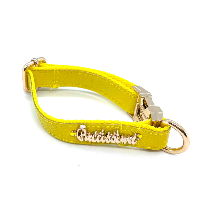 Yellow collar-S- Genuine Leather-Puccissime Pet Couture