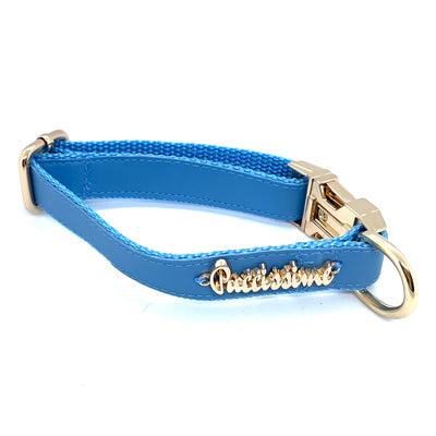 Puccissime Pet Couture- Baby maya blue luxury designer vegan leather dog collar- made in Canada