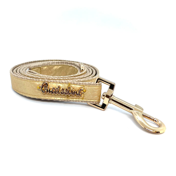 Puccissime Aurelia gold luxury vegan leather dog leash. Made in Canada.