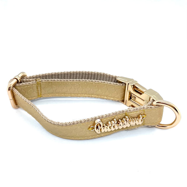 Puccissime "Aurelia" gold luxury vegan leather dog collar. Made in Canada.