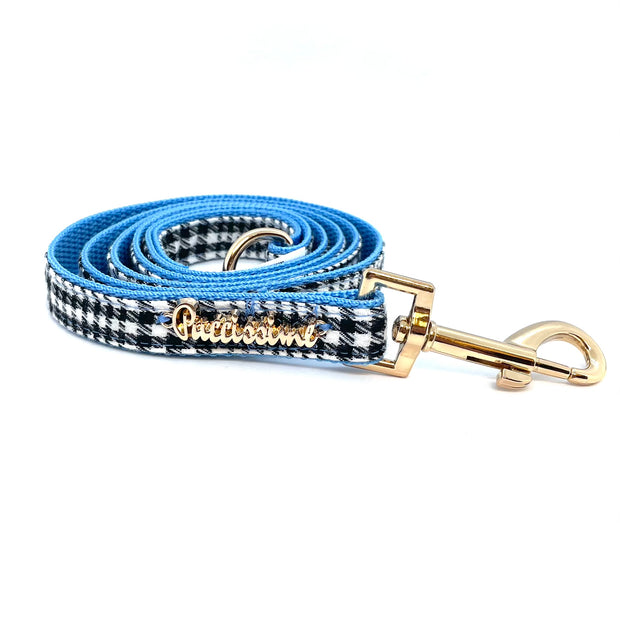 Puccissime Pet Couture- Baby blue houndstooth dog elegant designer luxury leash- Made in Canada