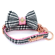 Puccissime "Princess" high quality poly rayon houndstooth fabric, Dog collar & bow tie. MADE IN CANADA.