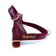 Burgundy one click Norwegian dog harness genuine leather- made in Canada  