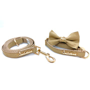 Pine dog full set collar, leash, bow tie genuine leather- made in Canada  
