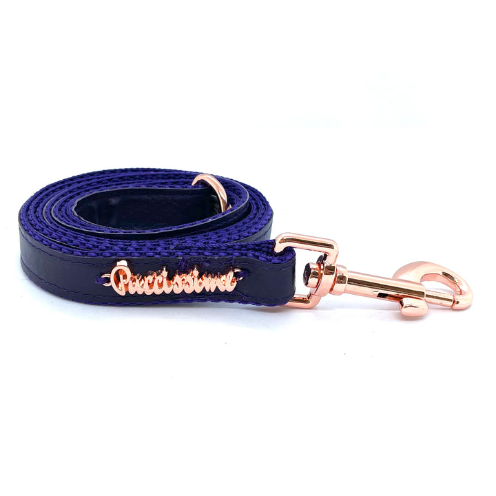 Lilac dog full set collar, leash, bow tie genuine leather- made in Canada 