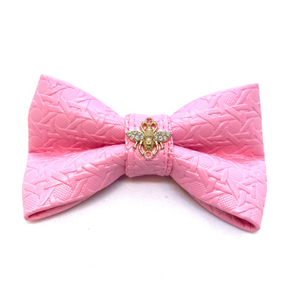 Puccissime Rosie pink luxury vegan leather dog bow tie. Made in Canada.