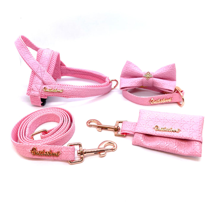 Rosie dog full set collar, leash, bow tievegan leather- made in Canada  