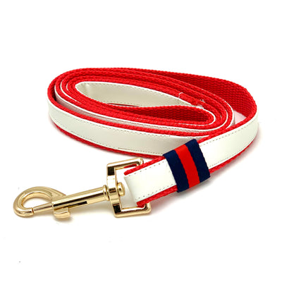 Puccissime La Parisienne white and red luxury vegan leather dog leash. MADE IN CANADA.
