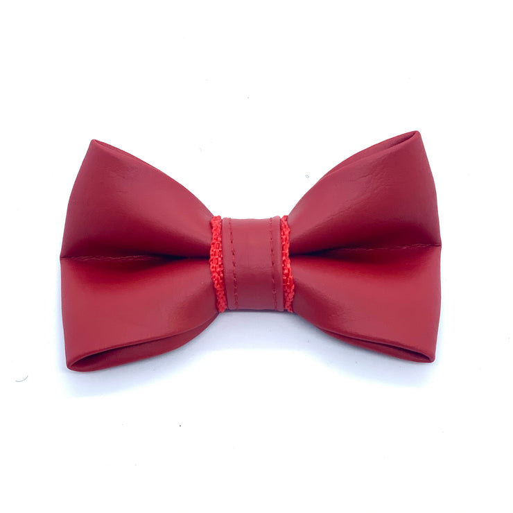 Puccissime Cherry red luxury vegan leather dog bow tie. MADE IN CANADA.