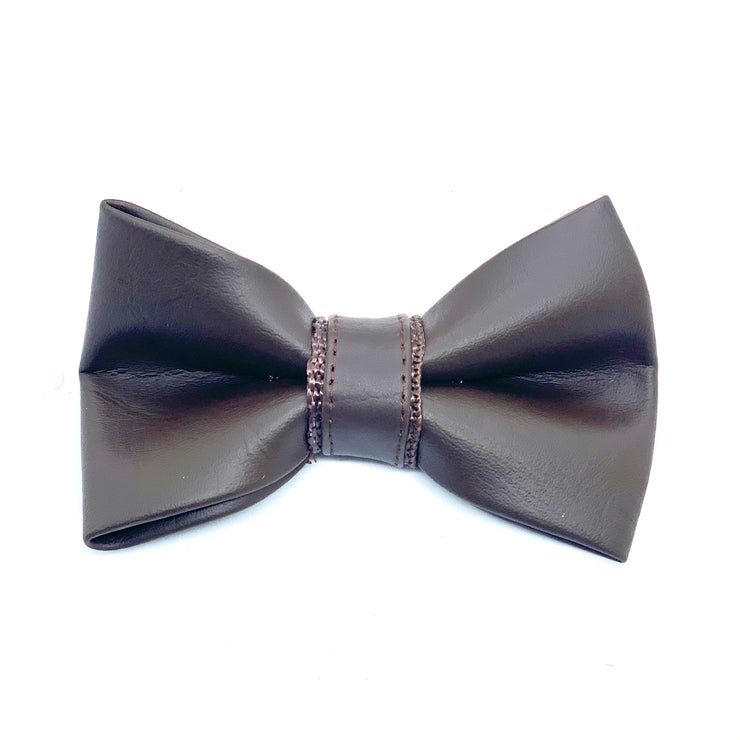 Puccissime Grizzly brown luxury vegan leather dog bow tie. MADE IN CANADA.