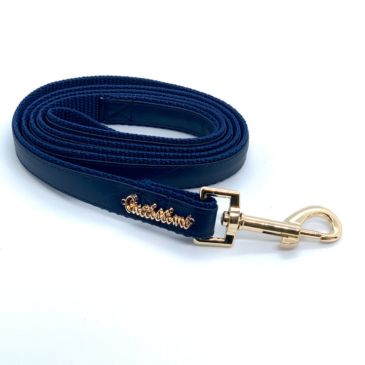 Puccissime Neptune navy luxury vegan leather dog leash. MADE IN CANADA.