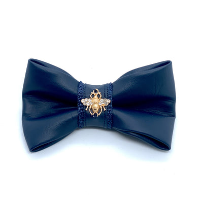 Puccissime Neptune navy luxury vegan leather dog bow tie. MADE IN CANADA.