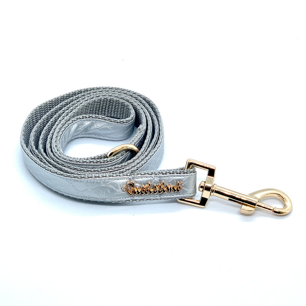 Puccissime Diva silver luxury vegan leather dog leash. MADE IN CANADA.