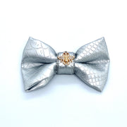 Puccissime Diva silver luxury vegan leather dog bow tie. MADE IN CANADA.
