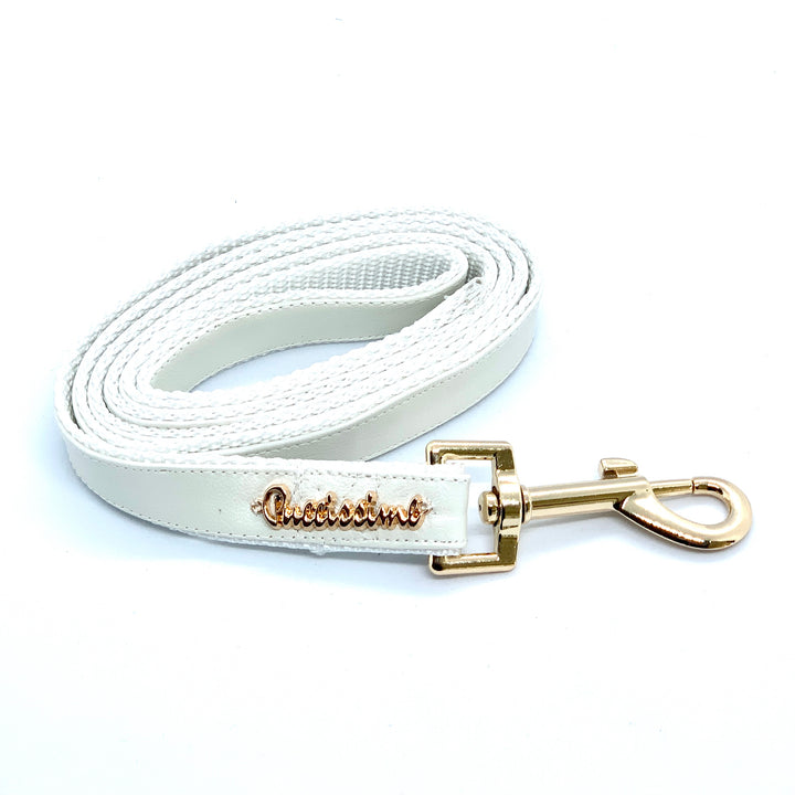 Puccissime Swan white luxury vegan leather dog leash. MADE IN CANADA.