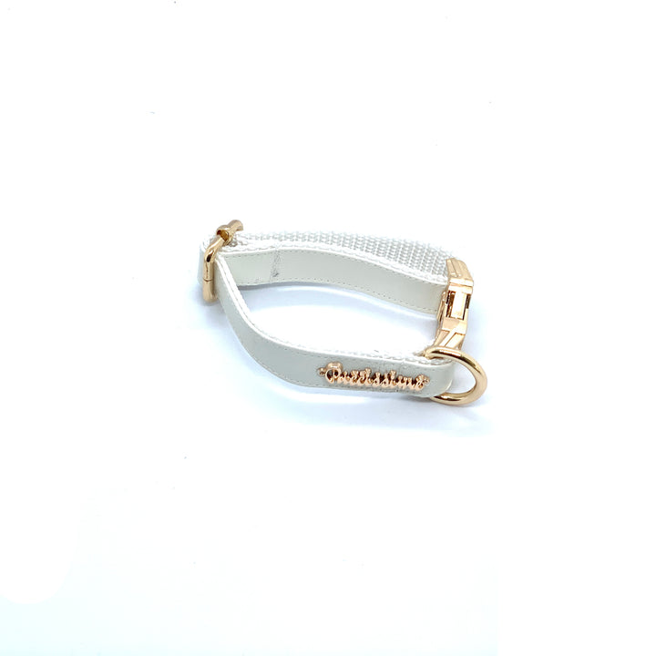 Puccissime Swan white luxury vegan leather dog collar. MADE IN CANADA.