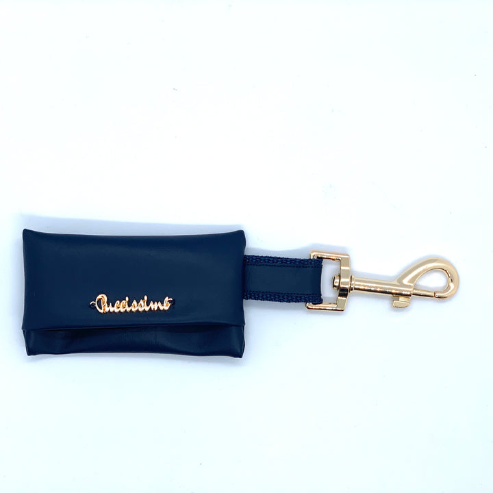 Puccissime Neptune navy luxury vegan leather dog poop bag. MADE IN CANADA.