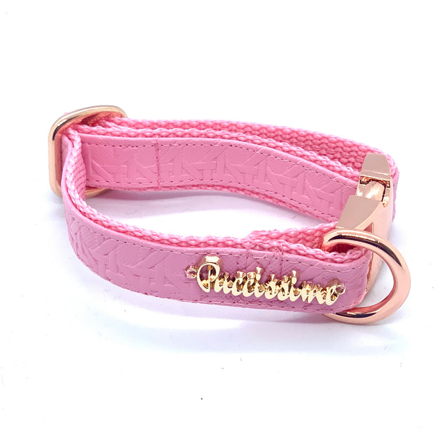 Puccissime Rosie pink luxury vegan leather dog collar. Made in Canada.
